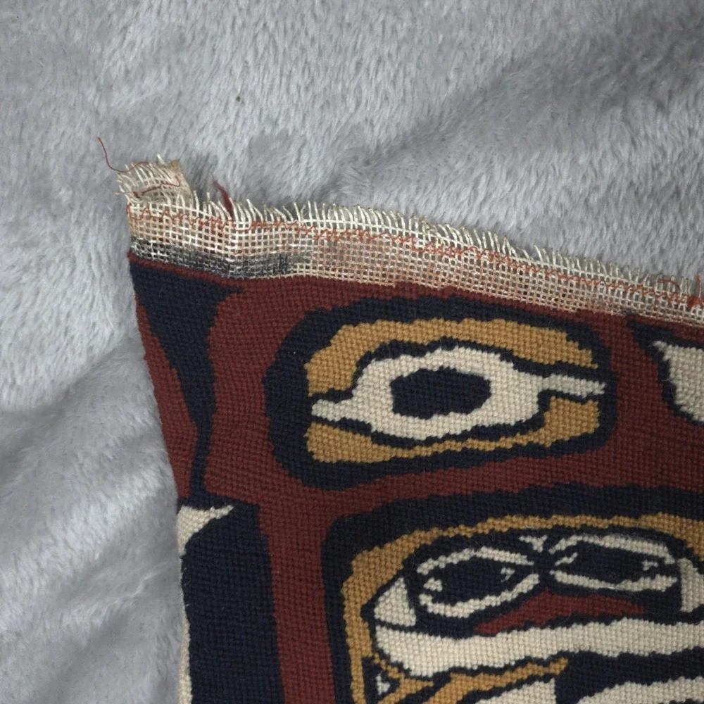 Vintage Pacific Northwest Needlepoint Textile Totem Pole Art Tribal Handmade